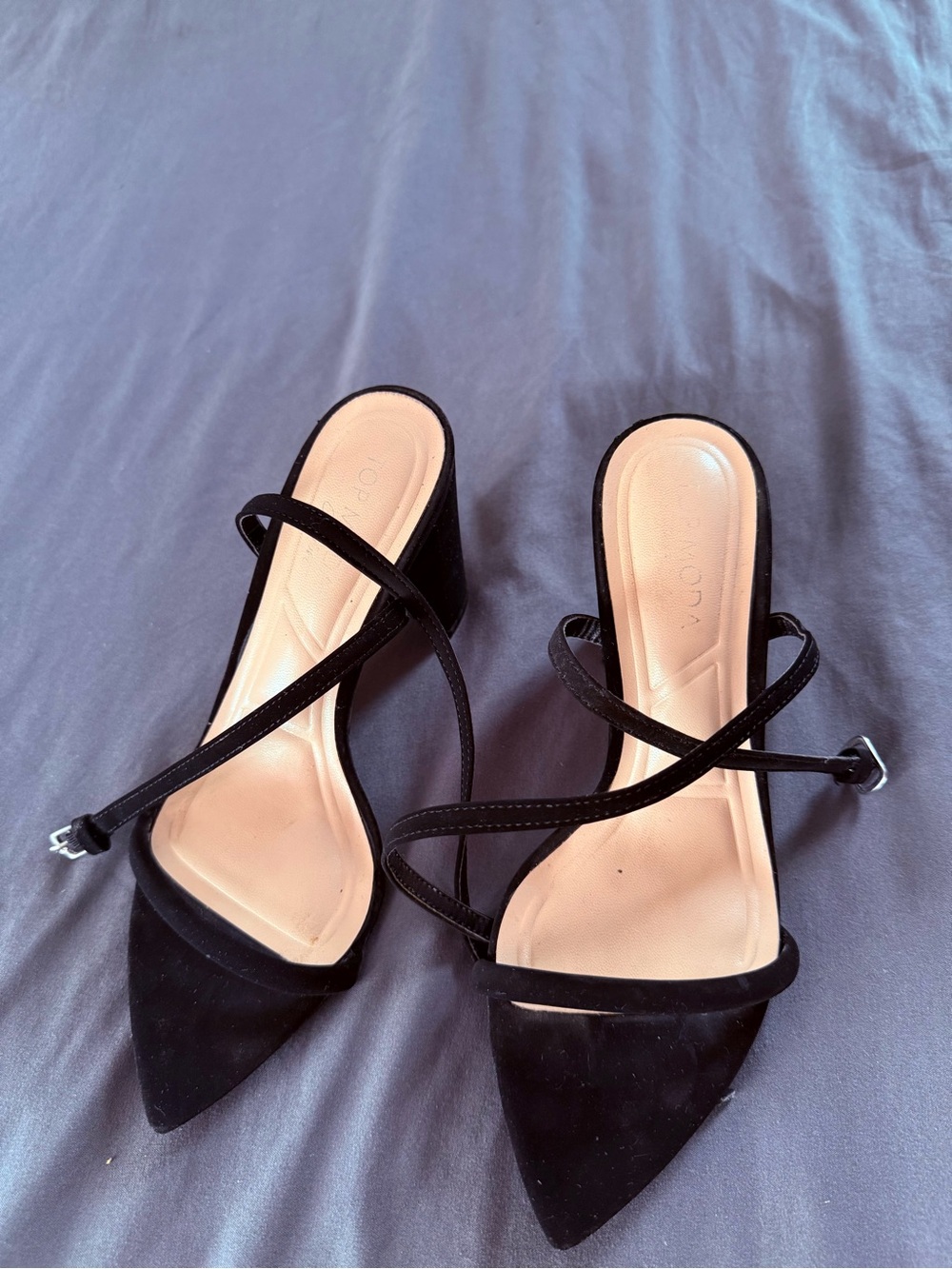 Black Pointed-Toe Strappy Women's Heels